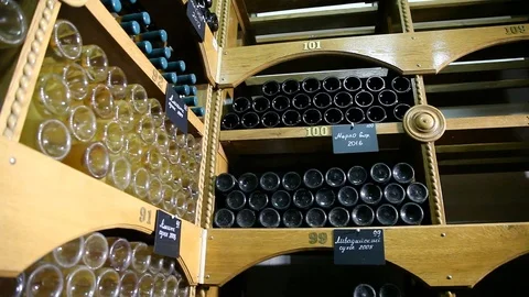 Many wine bottles Stock Footage 113267299