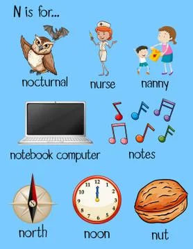 Many words begin with letter N Stock Illustration