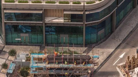 Many workers on the construction site making reinforcement metal framework .. Stock-Fotos