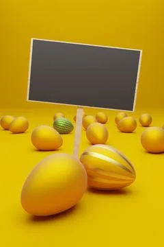 Many yellow Easter eggs with one golden egg on a yellow background 스톡 일러스트