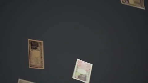 Many yen bills falling on a black background Stock Footage 336765940