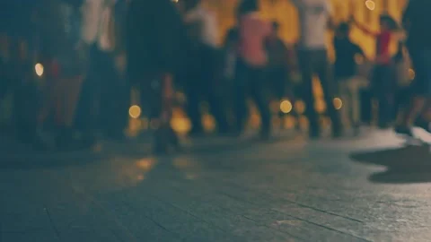 Many young couples dancing social dances outside in the street, shot in slow Stock Footage 139215299