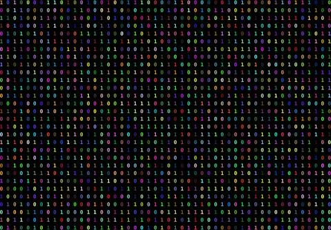 Many zeros and ones of binary code on a black background, perfect for the c.. Foto stock