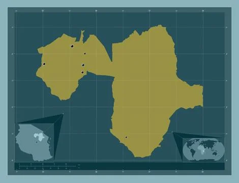 Manyara, Tanzania. Solid color shape. Locations of major cities of the region Stock Illustration
