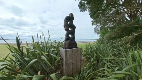 Maori Carving Cornwallis Beach 스톡 동영상 219431566