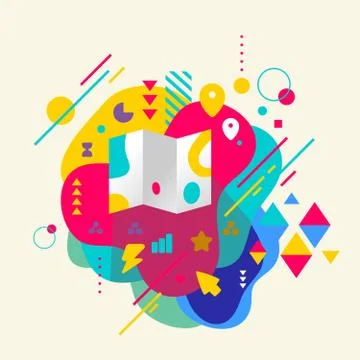 Map on abstract colorful spotted background with different eleme Stock Illustration