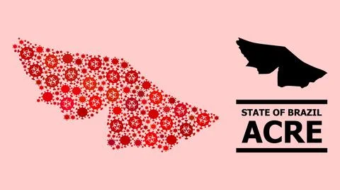 Map of Acre State - Mosaic with Covid Virus Biological Hazard Infection Icons Stock Illustration