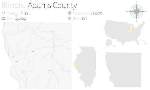 Map of Adams County in Illinois Illustrazione stock