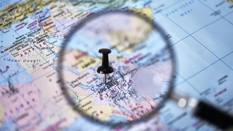 Map of Addis Ababa with a pin for location and a magnifying glass Stock Photos
