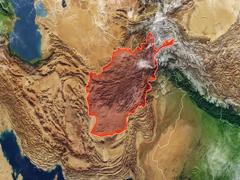 Map of Afghanistan and borders, physical map Middle East Stock Footage 80801292