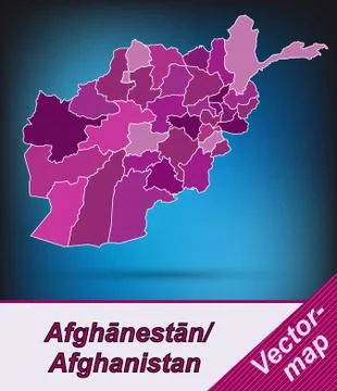 Map of afghanistan with borders in violet Stock Illustration