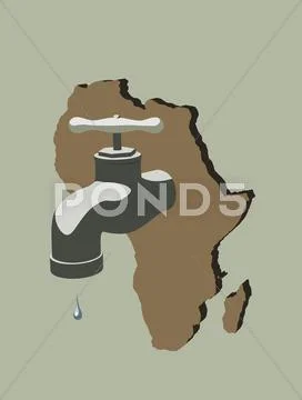 A map of Africa with a dripping tap Stock Illustration
