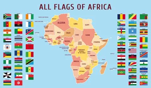 Map of Africa with flags. Stock Illustration