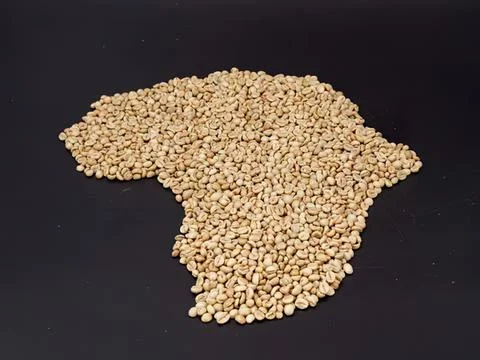 Map of africa made with coffee beans on black background Stock Photos