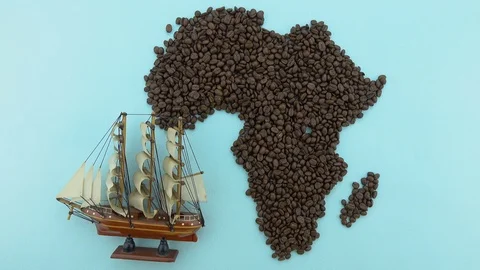 Map of the Africa made of roasted coffee beans, import-export concept Stock Footage 104793668