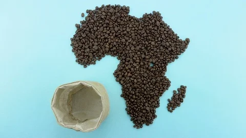 Map of the Africa made of roasted coffee beans Stock Footage 104803975