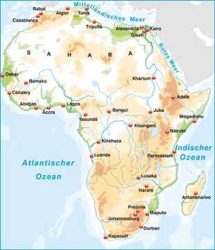 Map of africa as an overview map with hight layers Stock Illustration