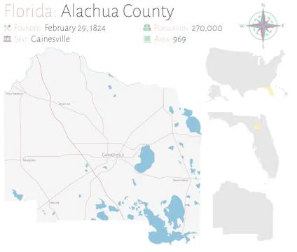 Map of Alachua County in Florida Stock Illustration
