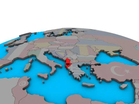 Map of Albania with flag on globe Stock Illustration