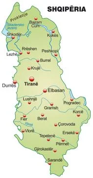 Map of albania as an overview map in pastel green Stock Illustration