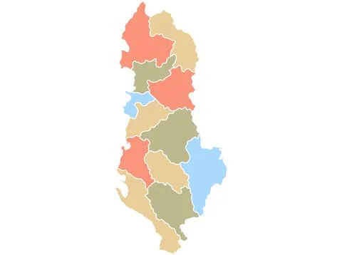 Map of Albania by region in different colors. Stock Illustration