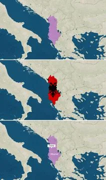 The map of Albania with text, textless, and with flag Stock Illustration