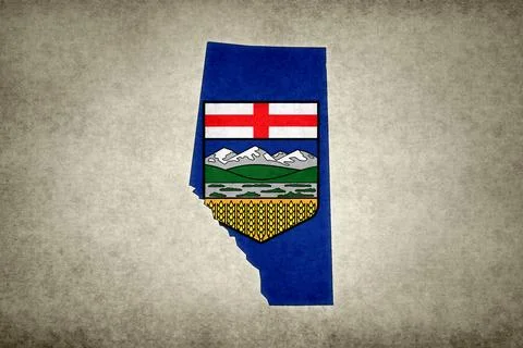 Map of Alberta with its flag on a paper Stock Illustration