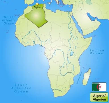 Map of algeria with main cities in green Stock Illustration
