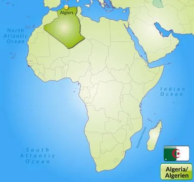 Map of algeria with main cities in green Stock Illustration