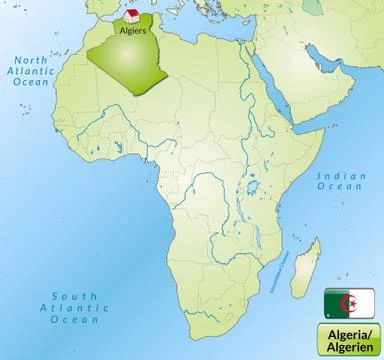 Map of algeria with main cities in green Stock Illustration