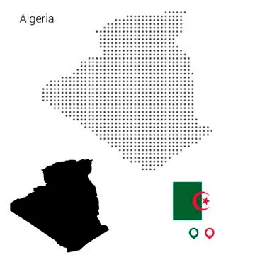 Map of Algeria vector dotted, with flag and pin Illustrazione stock