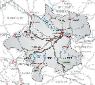 Map of alps with highways in gray Stock Illustration