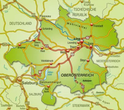 Map of alps with highways Stock Illustration