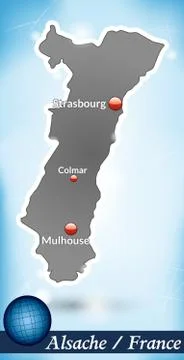 Map of alsace with abstract background in blue Ilustración de archivo