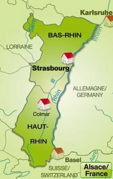 Map of alsace with borders in green Stock Illustration