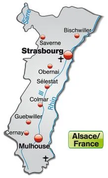 Map of alsace as an overview map in gray Stock Illustration