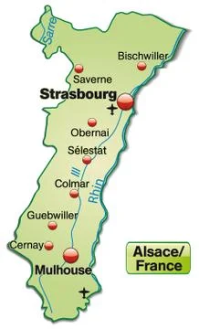 Map of alsace as an overview map in pastel green Stock Illustration