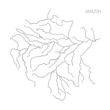 Map of Amazon river drainage basin. Simple thin outline vector illustration Stock Illustration