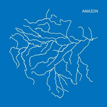 Map of Amazon river drainage basin. Simple thin outline vector illustration イラスト素材