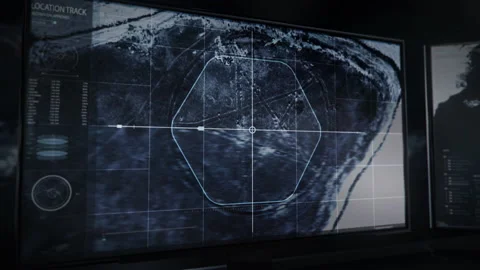 Map Analysis Process Shows Pentagram Geoglyph Via Futuristic Satellite Software Stock Footage 220675155