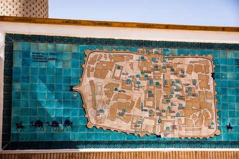 Map of the ancient city of Khiva made from ceramic tiles Фото