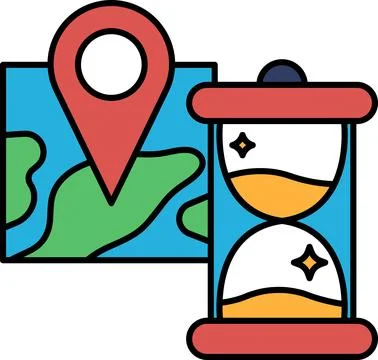 A map and a clock are drawn together Stock Illustration