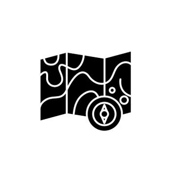 Map and compass black icon, vector sign on isolated background. Map and compass 스톡 일러스트