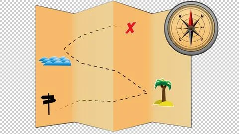 Map and compass  Stock Illustration
