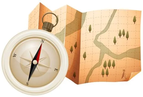 Map and compass Ilustración de archivo