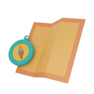 Map and compass isolated on light background,Camping equipment,summer camp co Stock Illustration