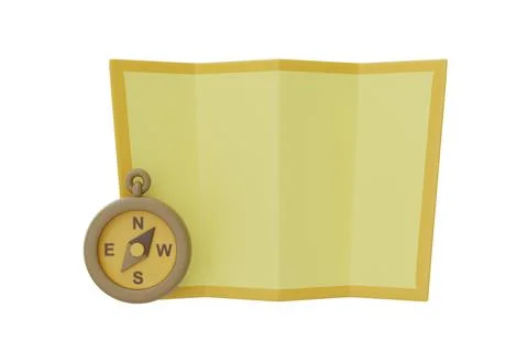 Map and compass isolated on white background, Camping equipment, Summer camp  Stock Illustration