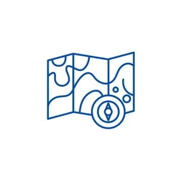 Map and compass line icon concept. Map and compass flat vector symbol, sign Stock Illustration