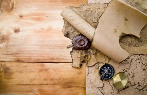 Map and compass Stock Photos