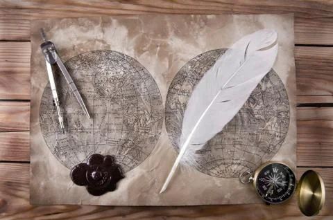 Map and compass Stock Photos